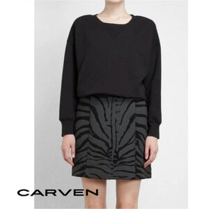 Carven Women 6 36 FR Skirt Mini Wool Cashmere Zebra Print Scuba Gray Black